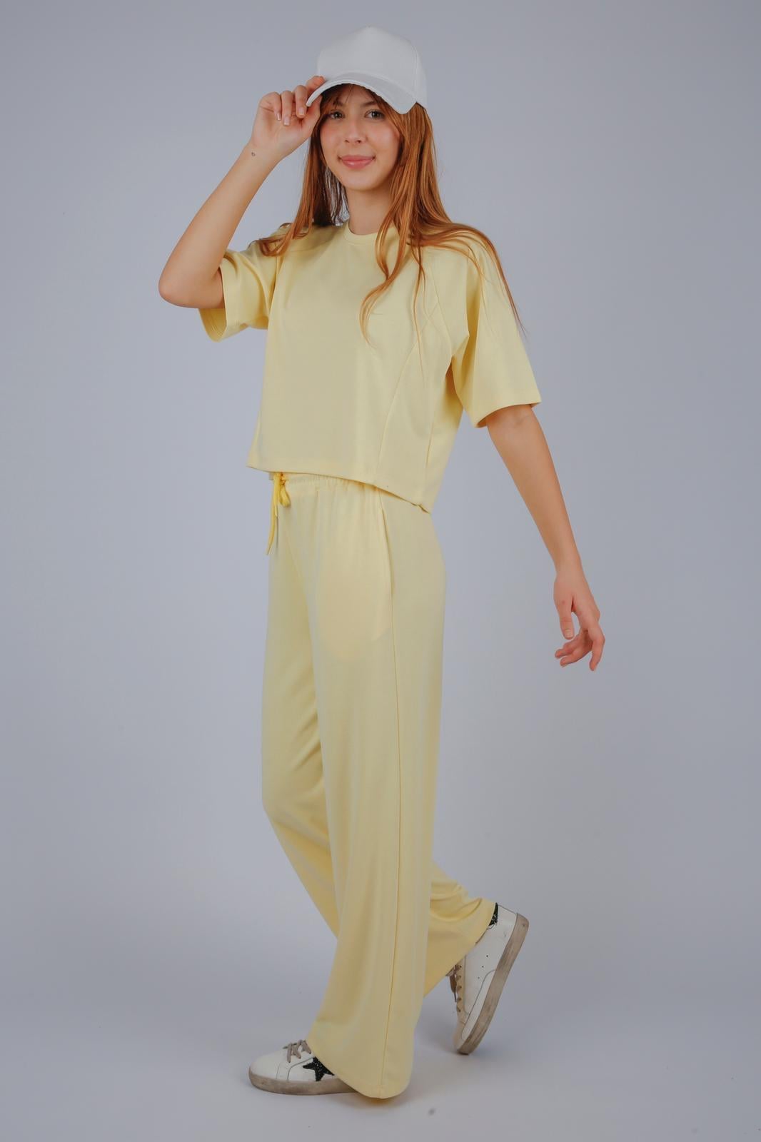 Kız Çocuk 9-15 Pantolon  Tişört Takım Modal 1093 Sarı 