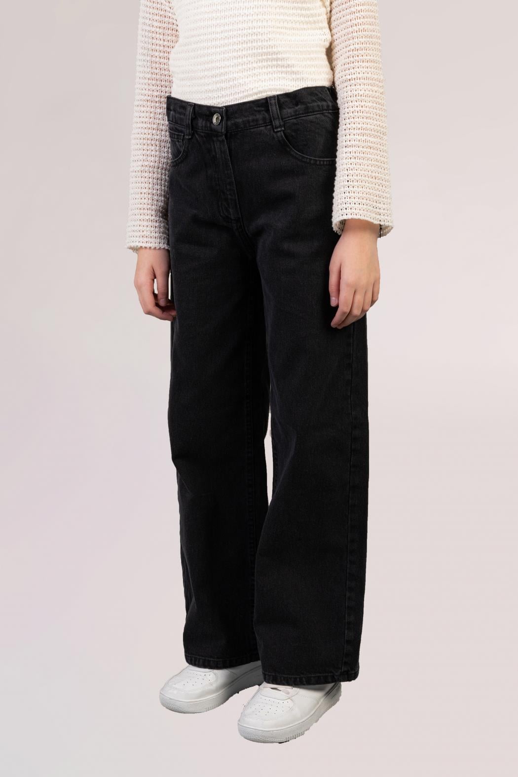 Kız Çocuk 9-15 Yaş Kot Bol Paça Pantolon Siyah 0059 