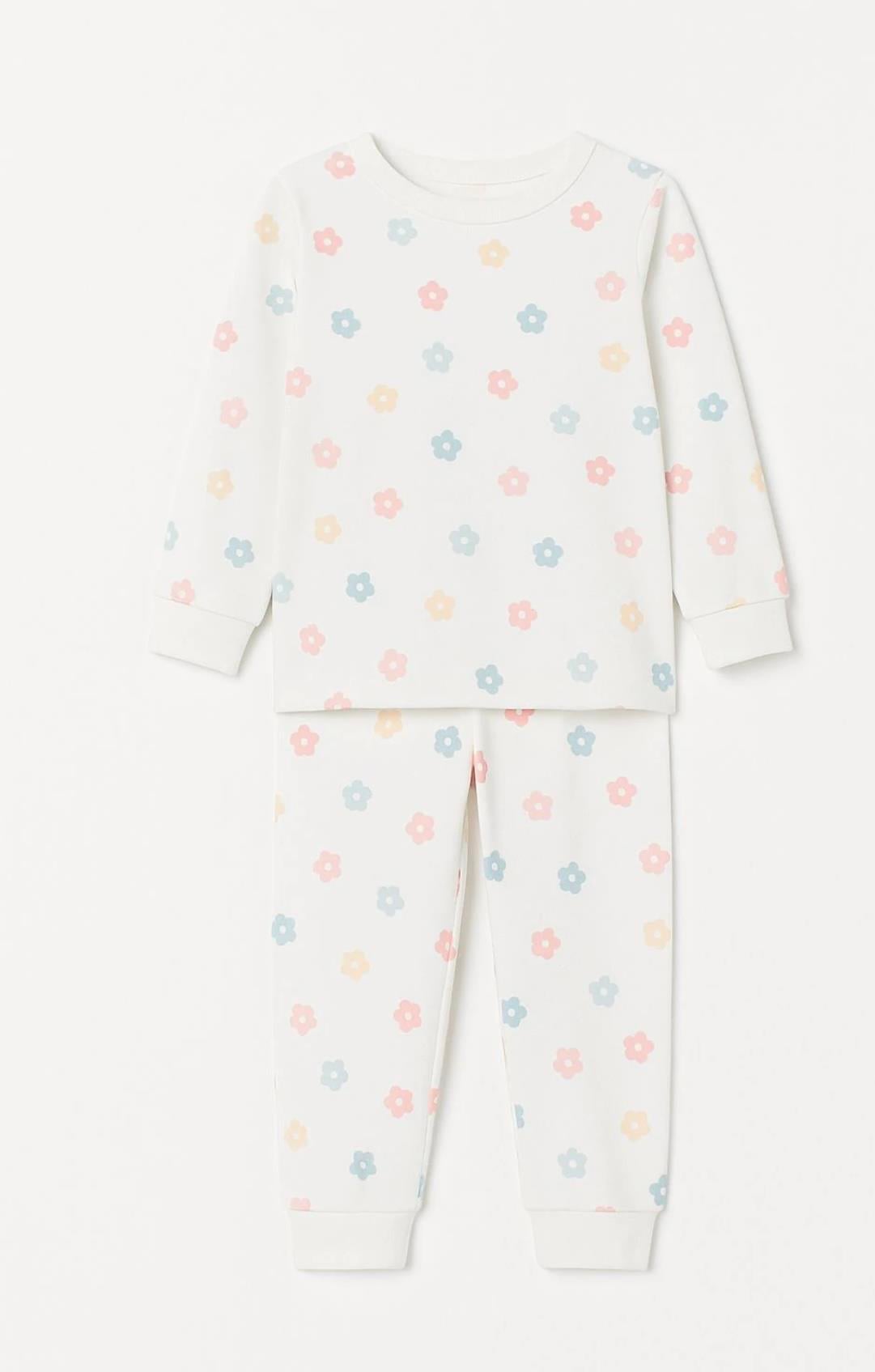 Little Lune Çiçekli Pijama Takımı Ekru