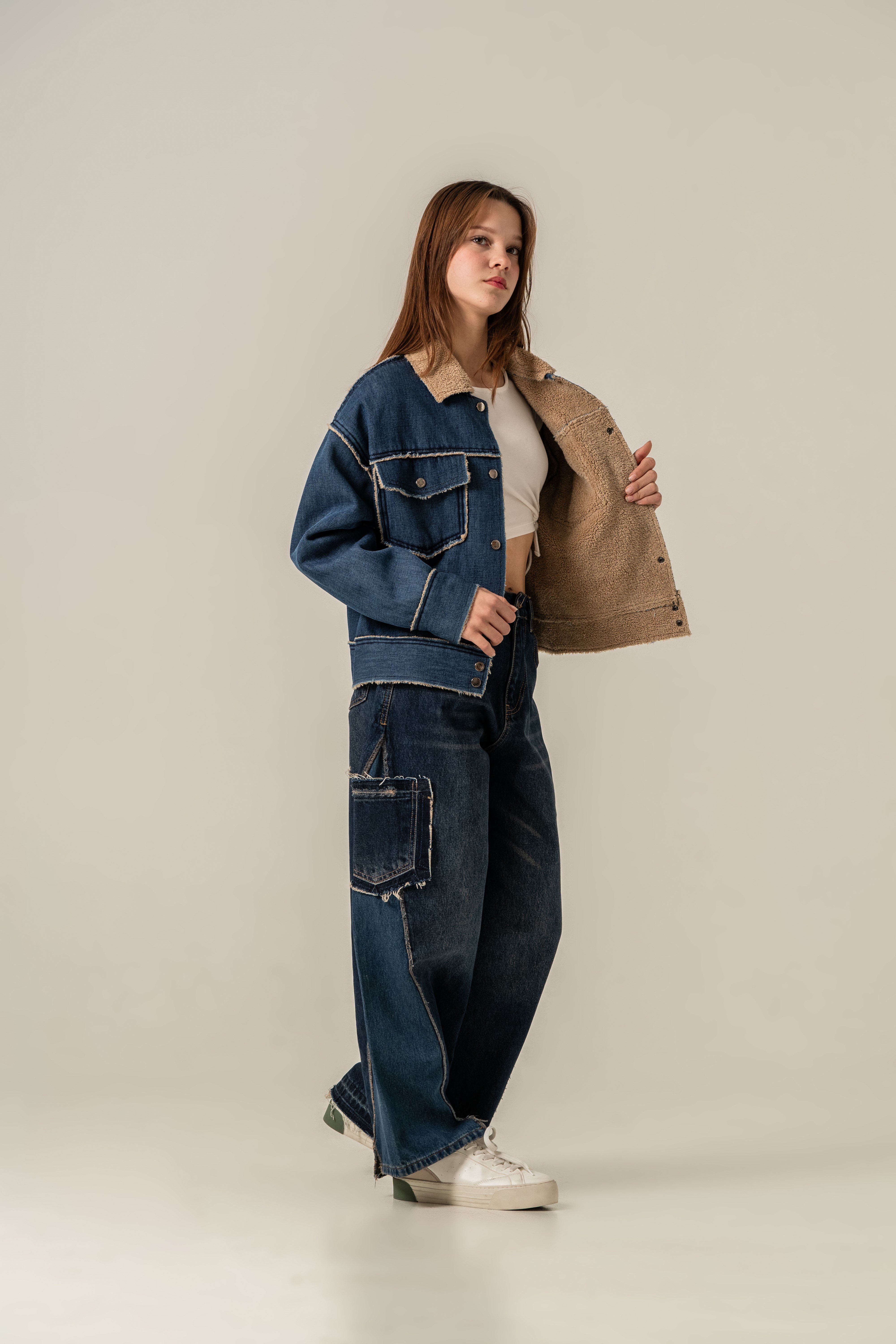 Loco Kız 7365 İçi Peluş Denim Ceket Mont Mavi