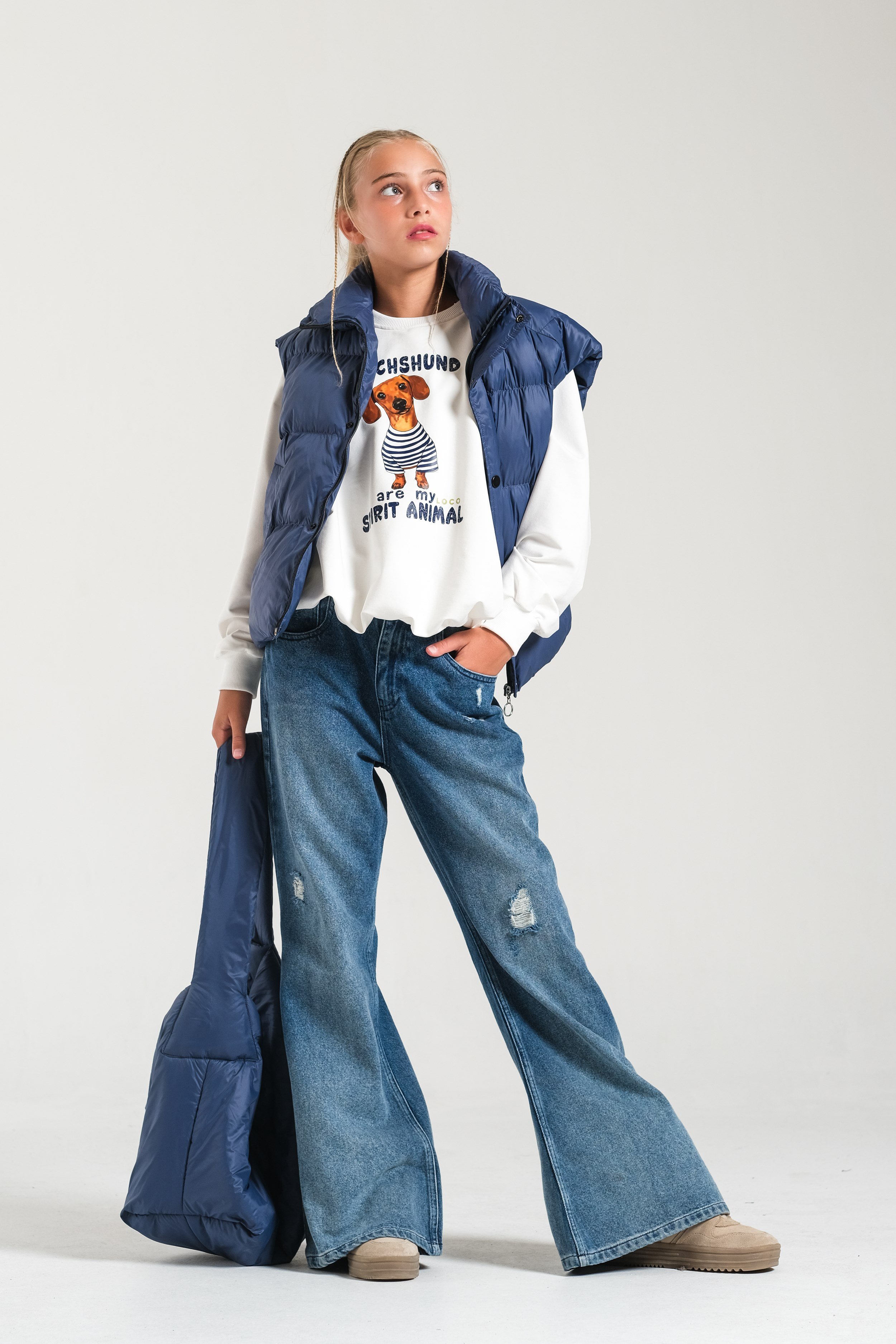 Loco Kız 8814 İspanyol Paça Denim Pantolon Mavi