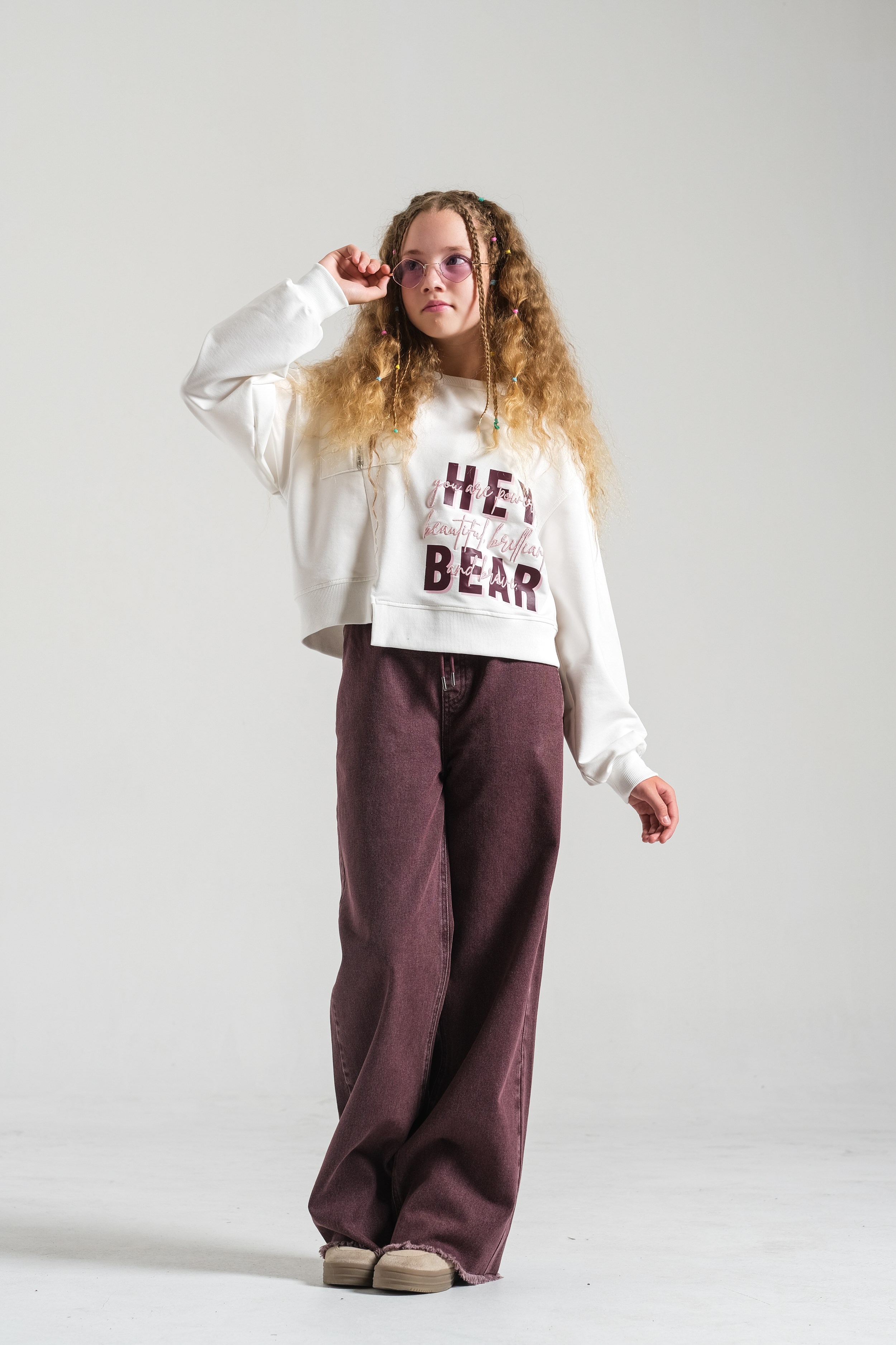 Loco Kız 8859 Fermuaralı Cep Detaylı Sweat Ekru