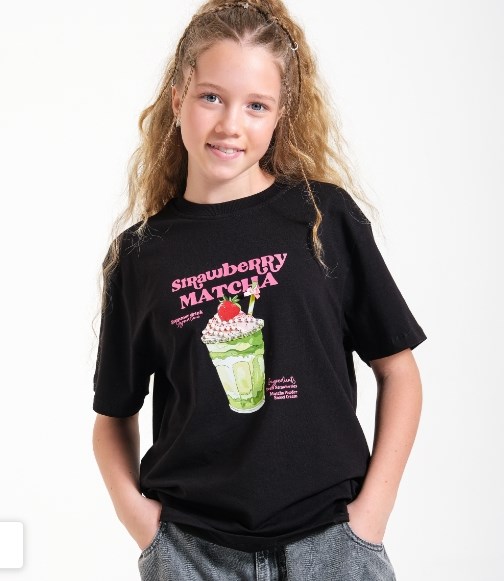 Loco Kız Çocuk 8-15 Yaş  8630 Matcha Baskılı Tişört Siyah