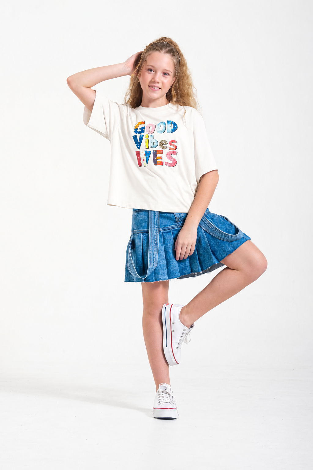 Loco Kız Çocuk 8-15 Yaş 8641 Good Vibes Baskılı Tişört Beyaz
