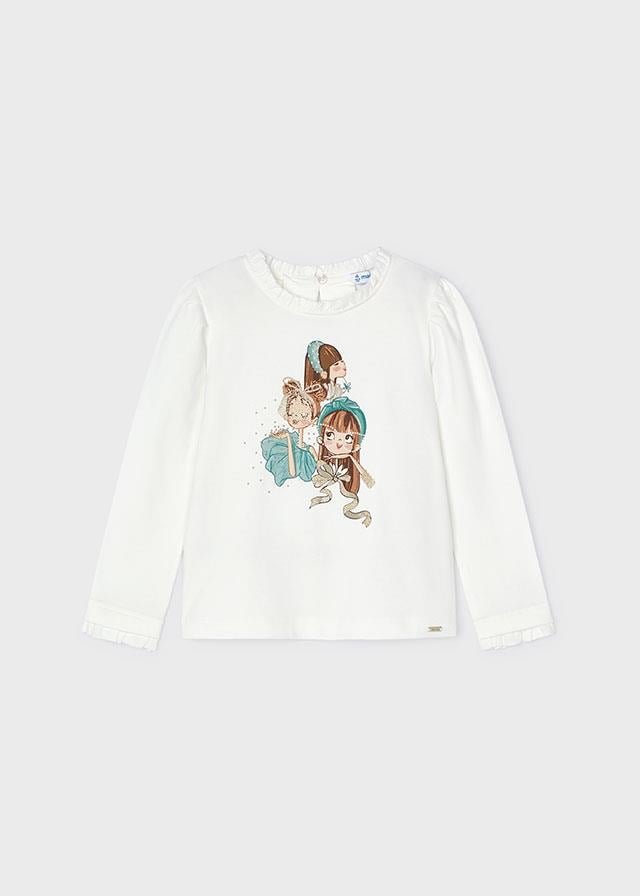 Mayoral Kız Çocuk Kışlık T-shirt Uzun Kol Krem -Yeşil 4065