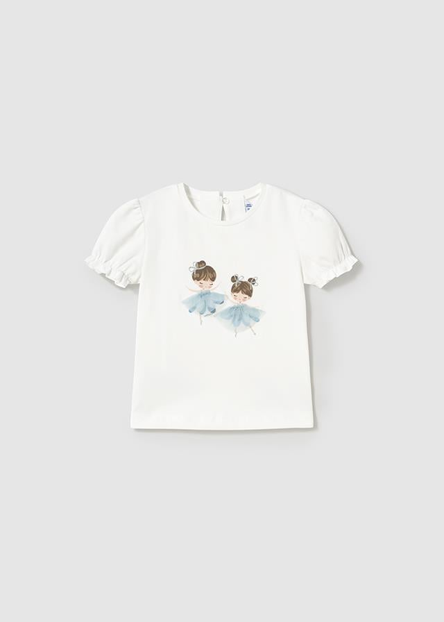 Mayoral Yazlık Kız 12 Ay-4 Yaş Kısa Kol T-shirt Krem Mavi 1041