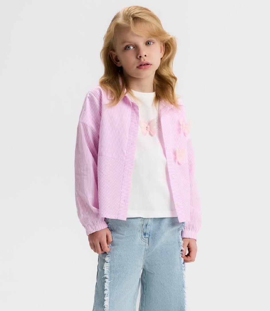 Nk Kız 31522 Çiçekli Rose2 li  Tişört Gömlek Pembe