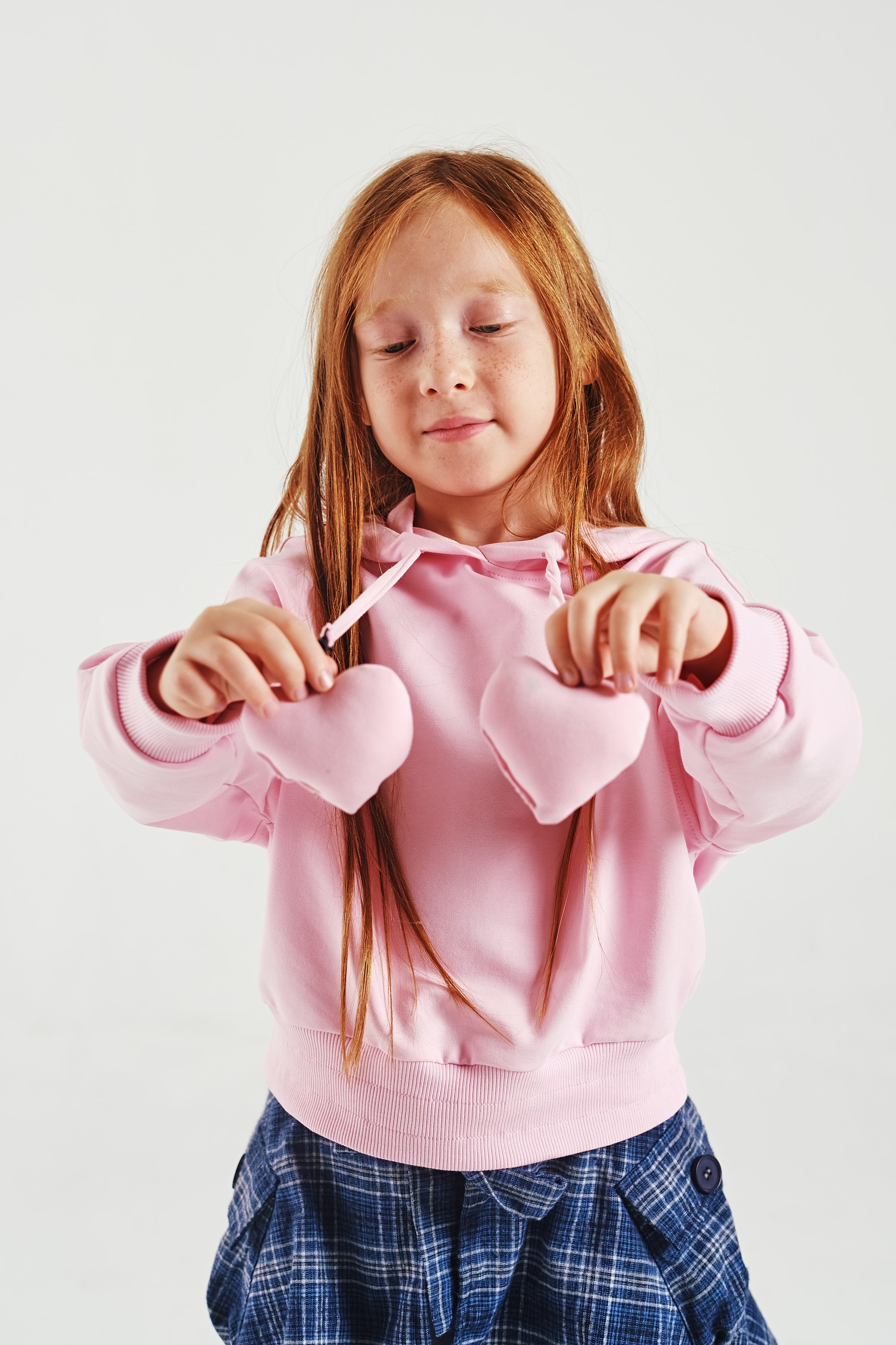Nov7 K1249 Kız Kalp Detaylı Kapüşonlu Sweat Pembe