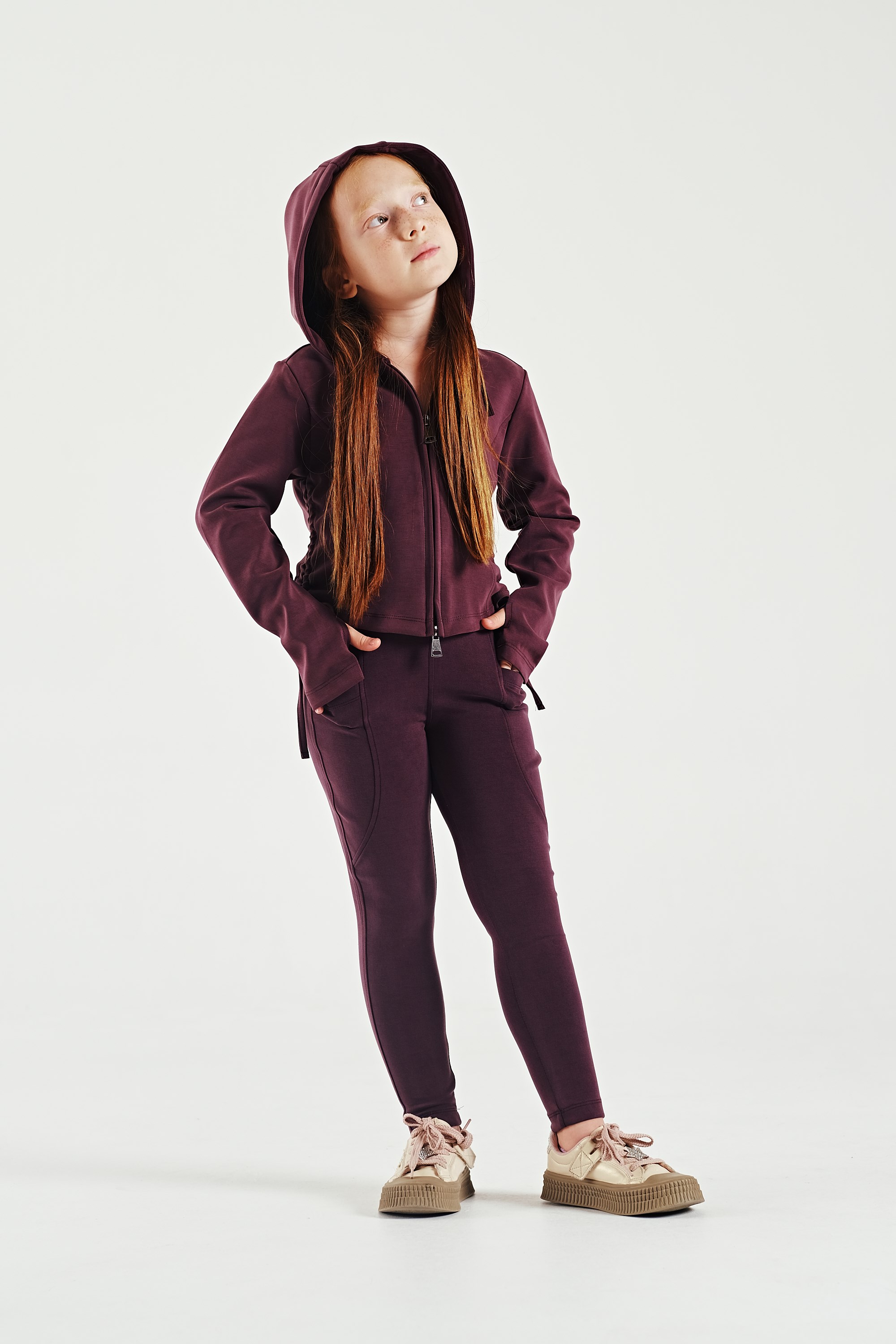 Nov7 Kız  N1203 Kapüşonlu Modal Pant Takım Mürdüm 