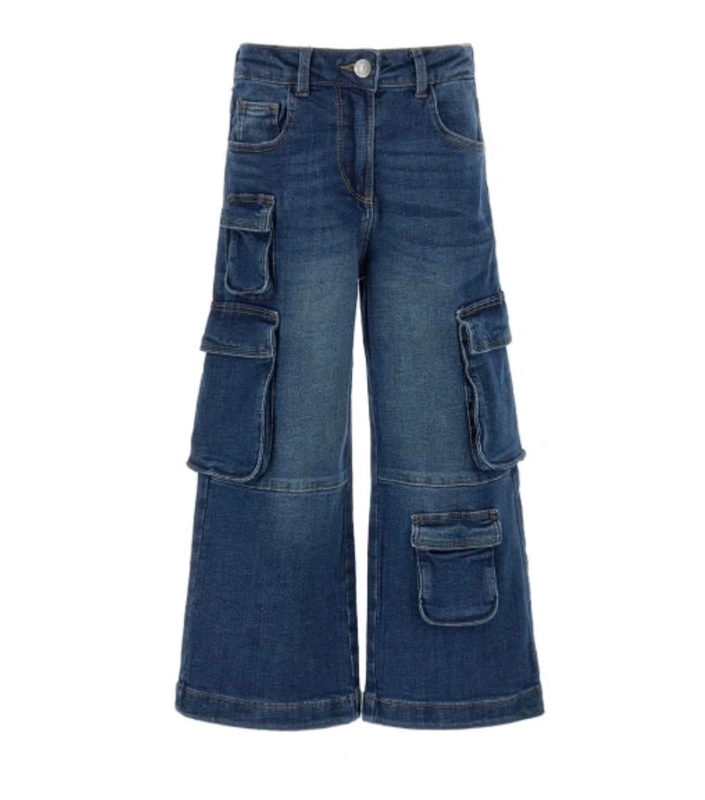 Original Marines Kız 4-14 Yaş Kargo Cep Kot Pantolon Mavi DEA3535F 