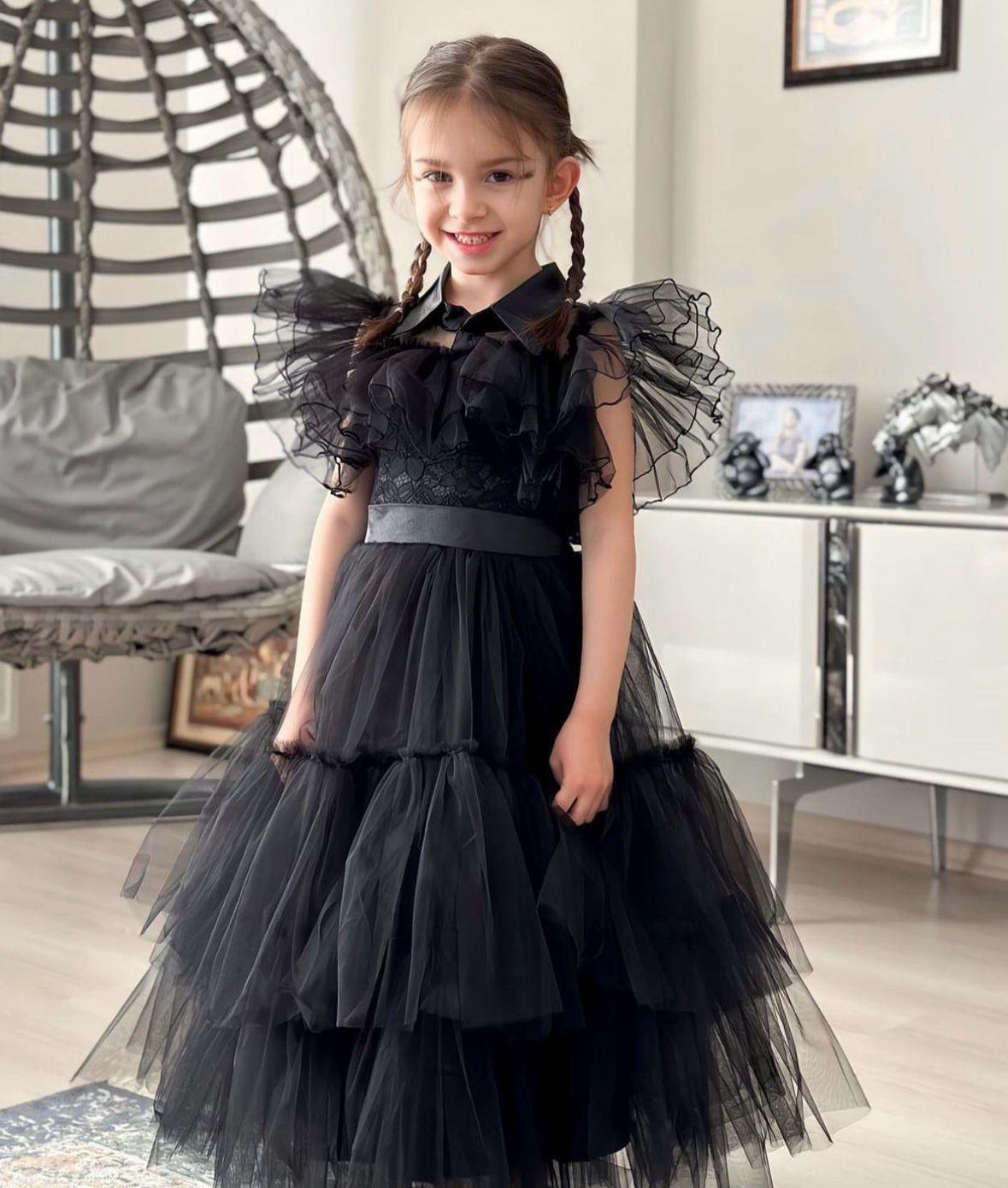 PL Kids Wednesday Kostüm Elbise Siyah 606 