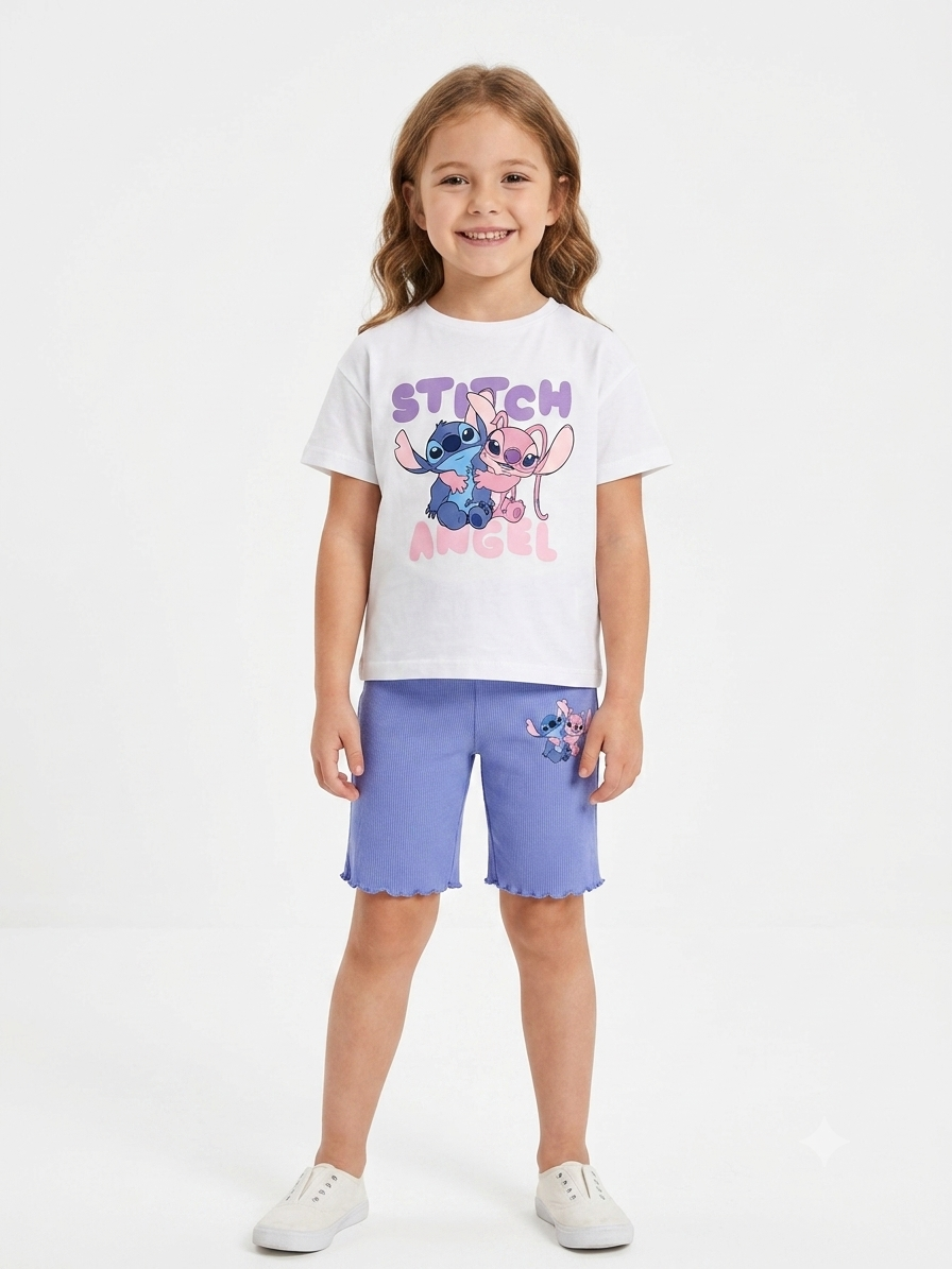 Stitch Lisanslı 3-10 Yaş 1239 Penye Şort Takım Lila