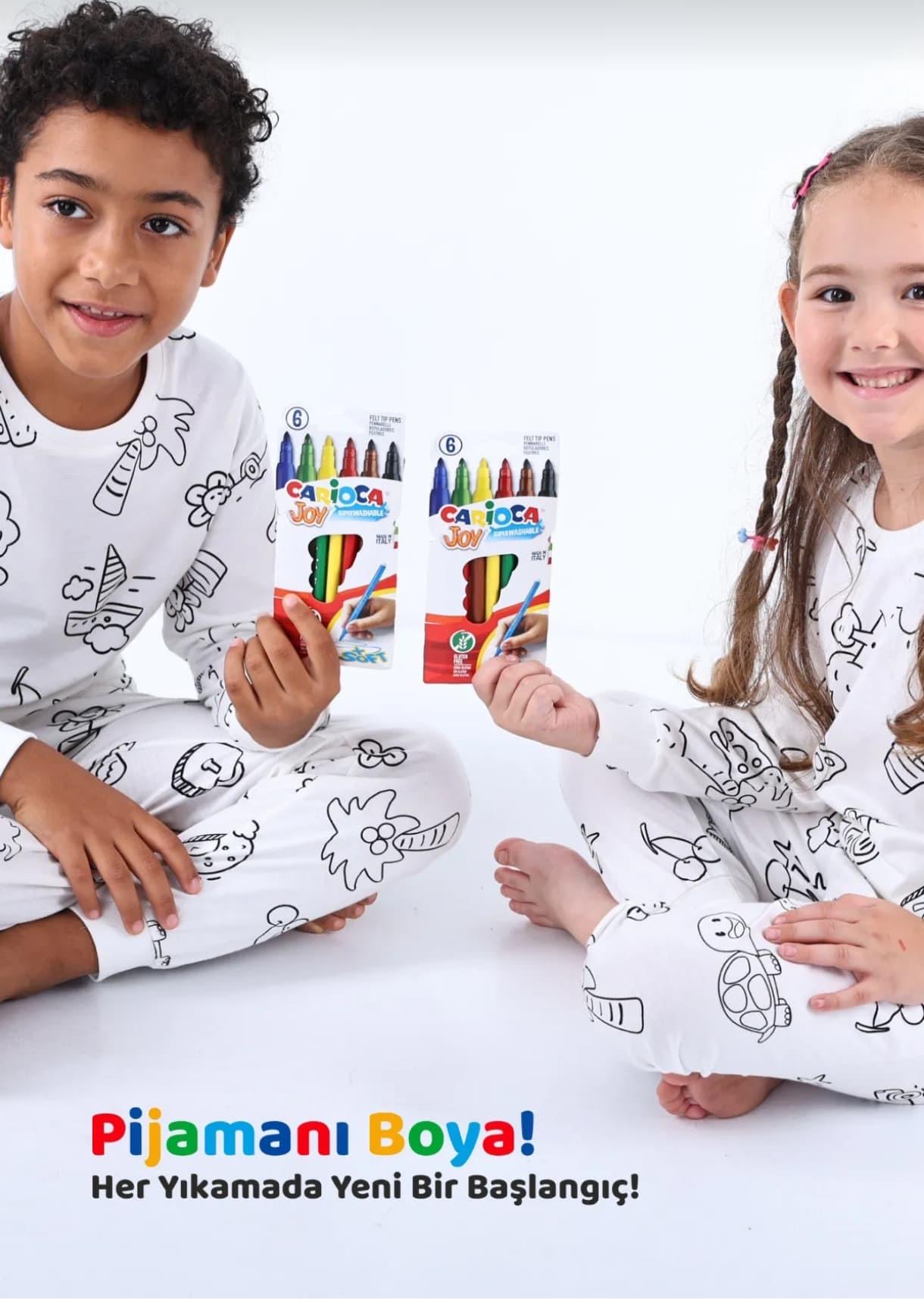 Unisex 3-8 Yaş Boya Kalemli Pijama Takımı 43109 
