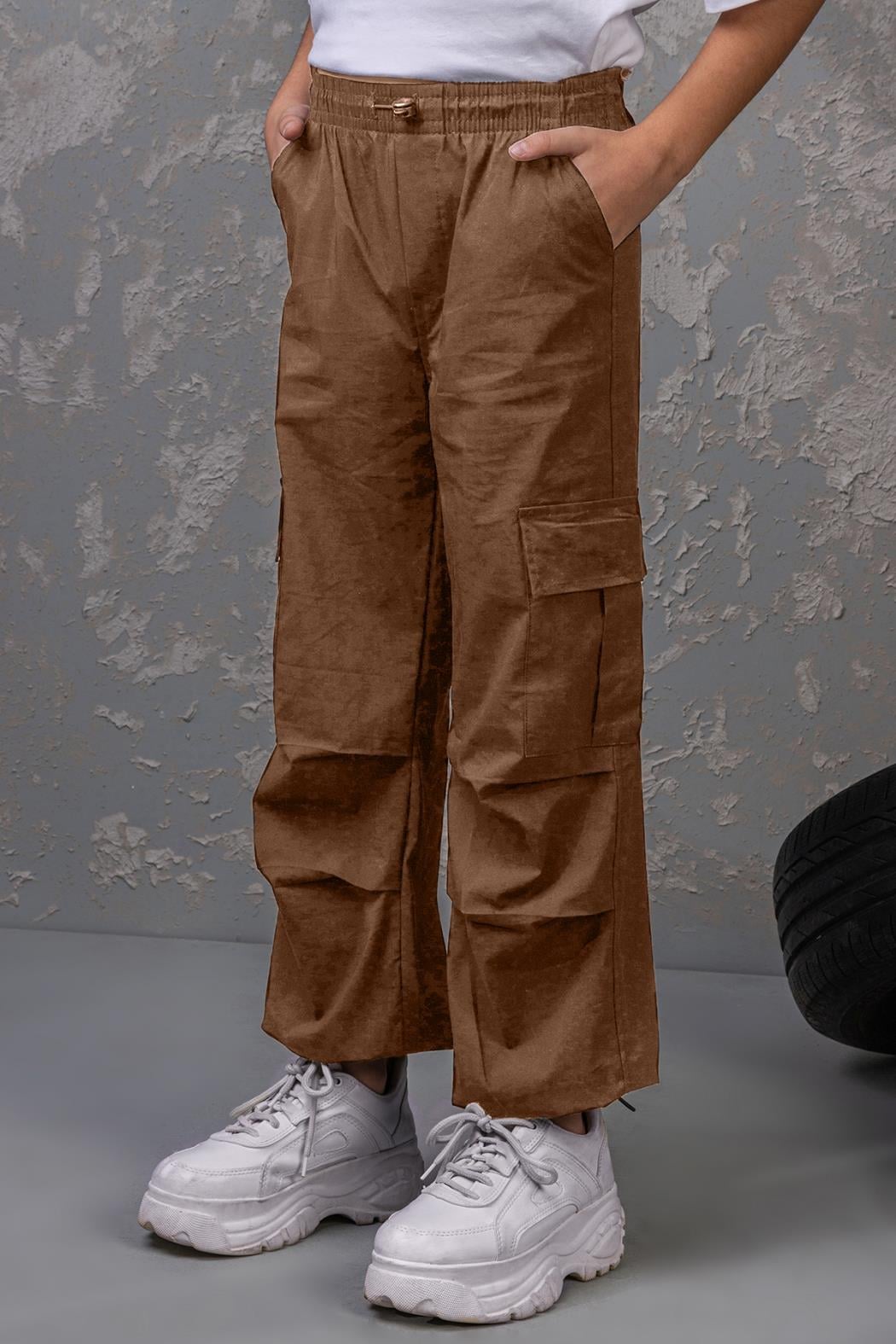 Unisex 9-14 Yaş Kargo Pantolon 7534 Kahverengi