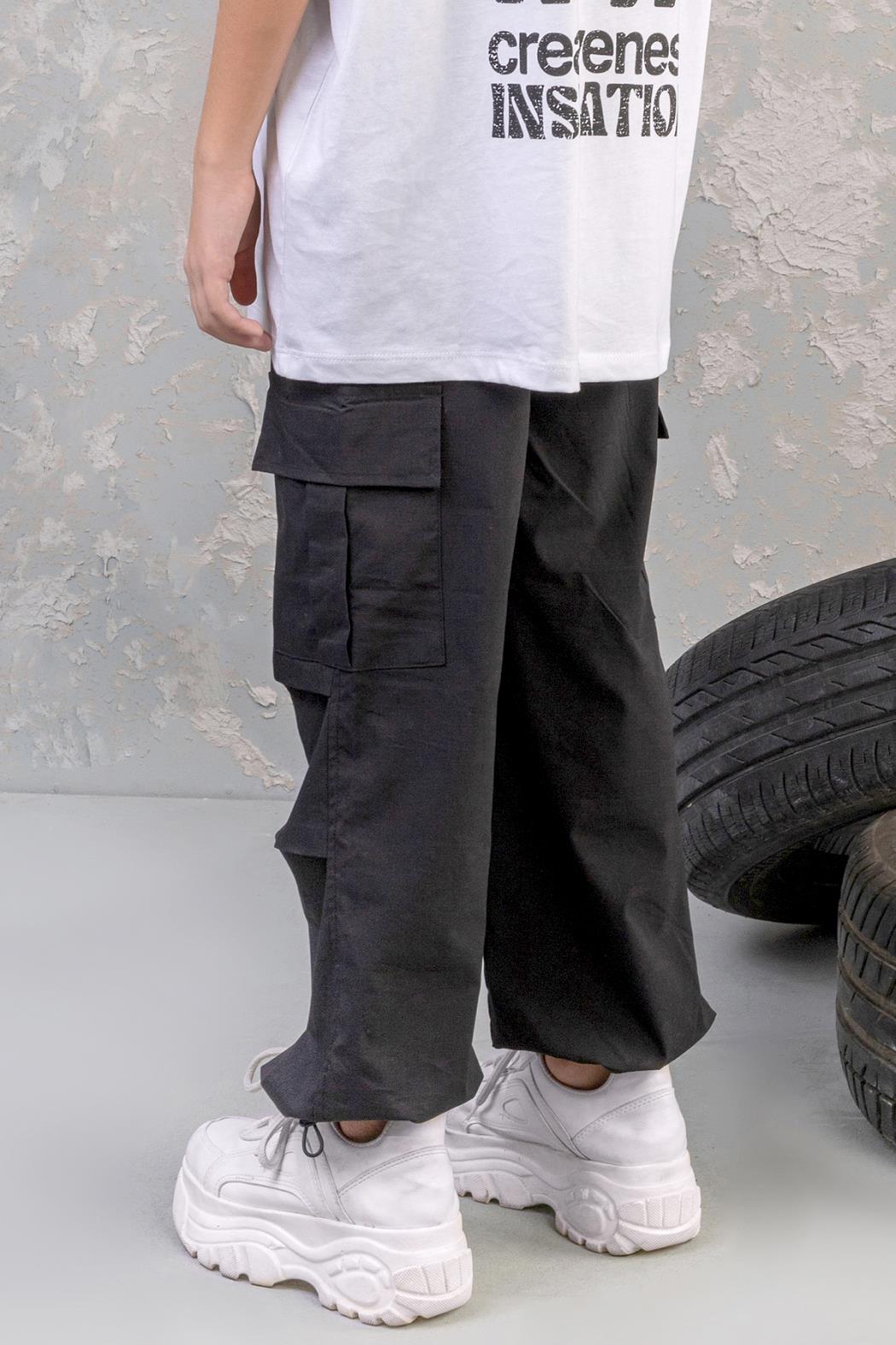 Unisex 9-14 Yaş Kargo Pantolon 7534 Siyah