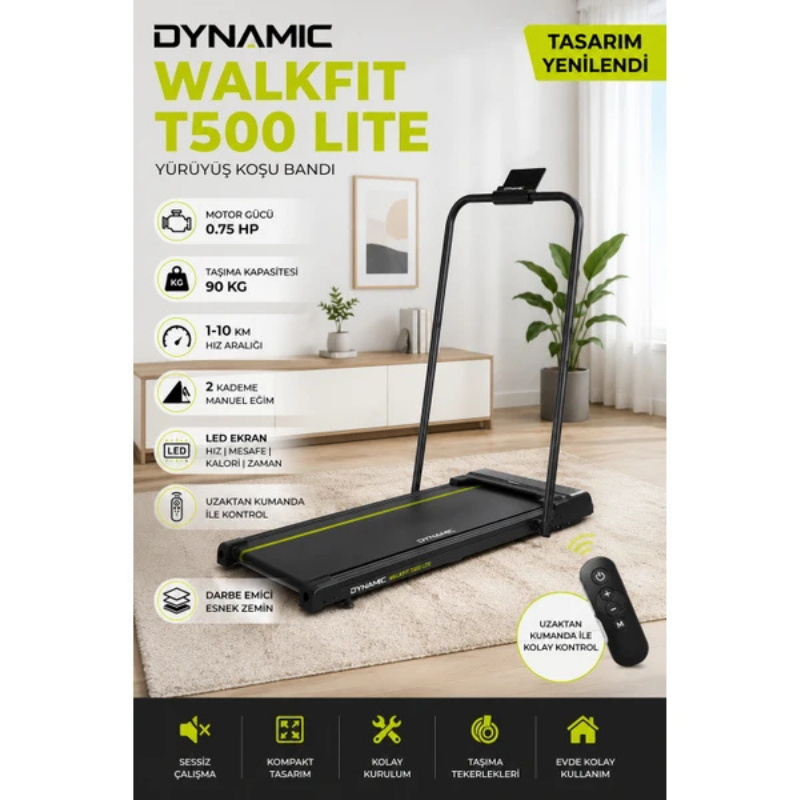 Dynamic Walkfit T500 Lite Katlanabilir Yürüyüş ve Koşu Bandı - Manuel Eğimli, Uzaktan Kumandalı, 10 km/h