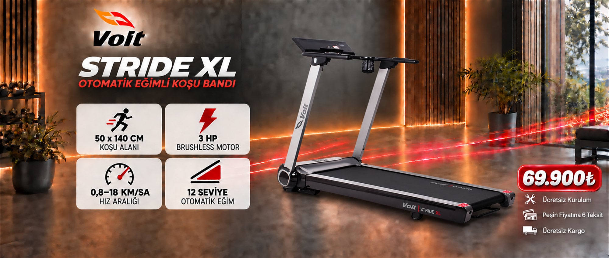 Voit Stride XL Otomatik Eğimli Koşu Bandı