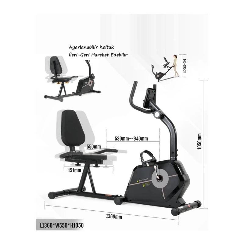Dynamic Voit Garantili SC200 Manyetik Yatay Kondisyon Bisikleti, Bluetooth Uygulamalı, Sessiz Çalışır, Elden Nabız Ölçer