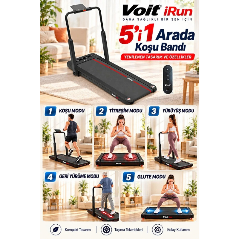 Voit Irun 5in1 Katlanabilir Koşu Bandı Bluetooth Bağlantılı 12 Programlı Titreşim ve Geri Yürüme Modlu
