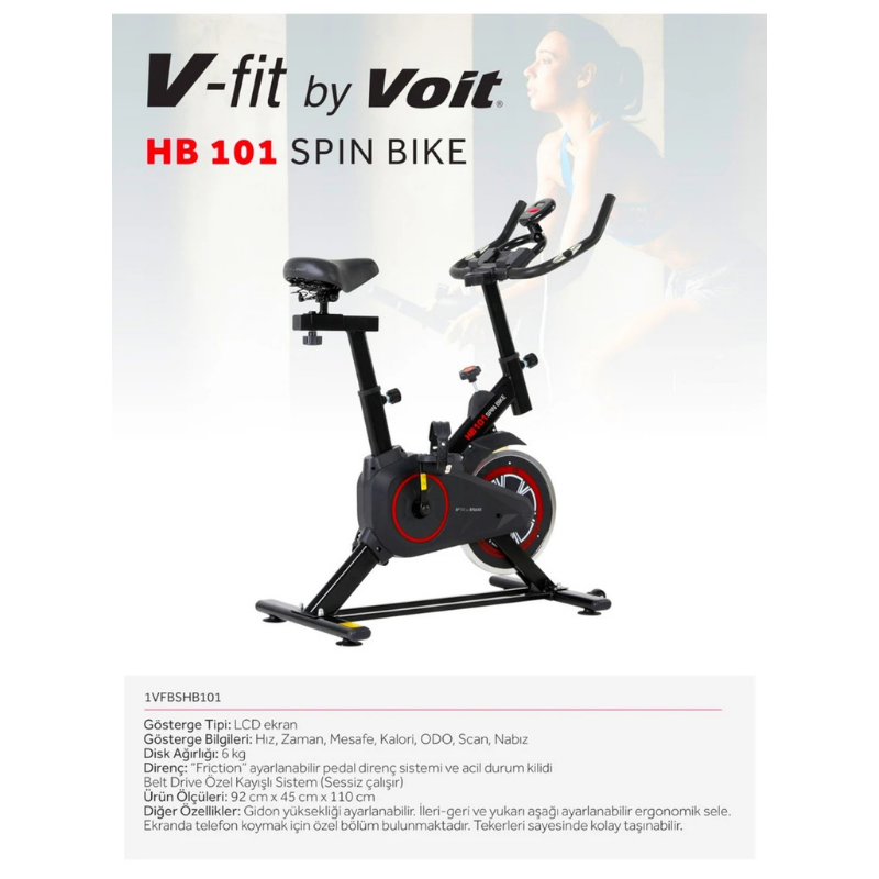 Voit V-Fit By Voit HB101 Spin Bike Taşınabilir, Direnci Ayarlanabilir, Elden Nabız Ölçer, Sessiz Çalışır