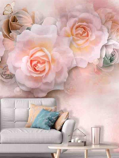  Çiçekler Desenli Silinebilir Sağlıklı Tekstil Duvar Kağıdı Duvar Posteri