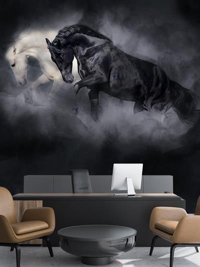 3D Koşan Atlar Desenli Isı Ve Ses Yalıtımlı Sağlıklı Tekstil Duvar Kağıdı