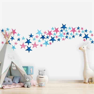 Çocuk Odası 3 Farklı Renkli Yıldızlar Desenli Set (57 parça) Kumaş Duvar Sticker 