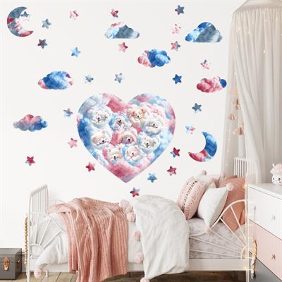 Çocuk Odası Sevimli Köpekler,Kalpler,Yıldızlar Desenli Set (33 parça) Kumaş Duvar Sticker 