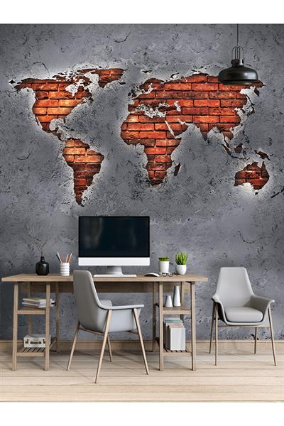 Dreamwall Kabartma Sıva Kıta Harita Desenli Isı Ve Ses Yalıtımlı Sağlıklı Tekstil Duvar Kağıdı