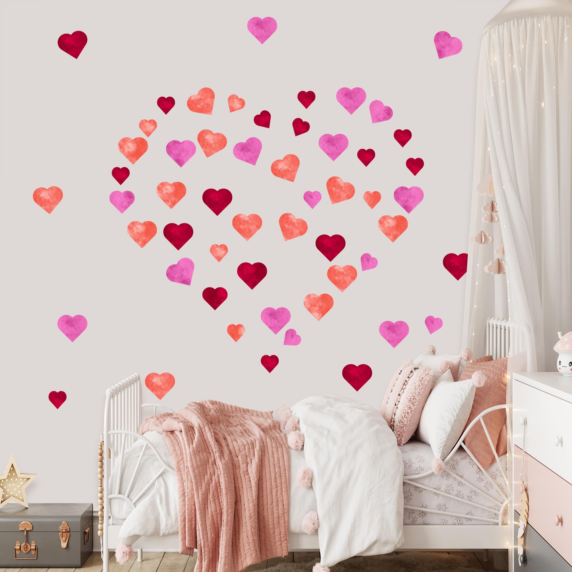 Çocuk Odası Renkli Kalpler Desenli Set (75 parça) Kumaş Duvar Sticker