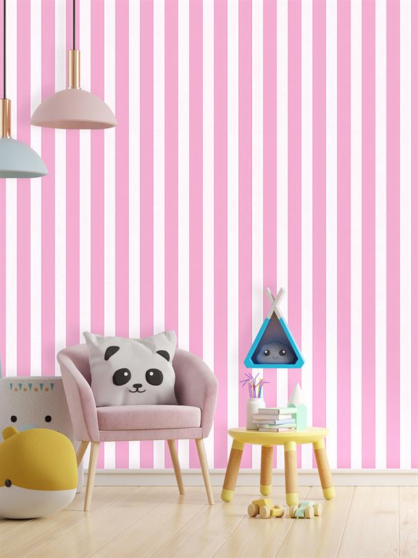 Çocuk Odası Pembe beyaz  Desenli Isı Ve Ses Yalıtımlı Sağlıklı Tekstil Duvar Kağıdı