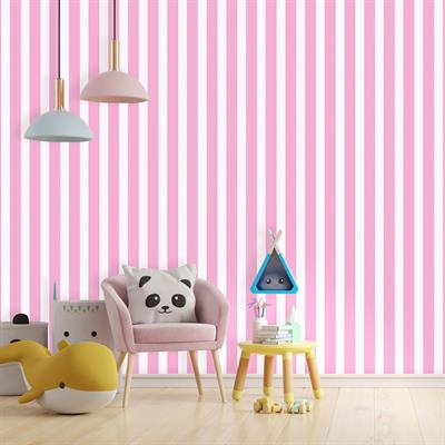 Çocuk Odası Pembe beyaz  Desenli Isı Ve Ses Yalıtımlı Sağlıklı Tekstil Duvar Kağıdı