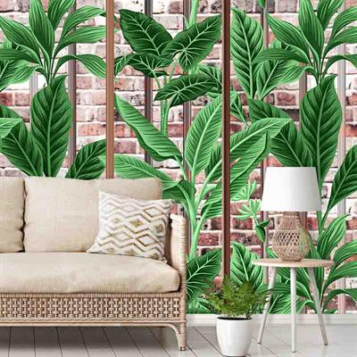 Yeşil Yapraklar Desenli Silinebilir Sağlıklı Tekstil Duvar Kağıdı