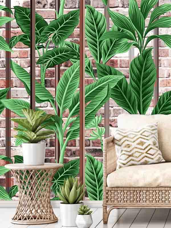 Yeşil Yapraklar Desenli Silinebilir Sağlıklı Tekstil Duvar Kağıdı