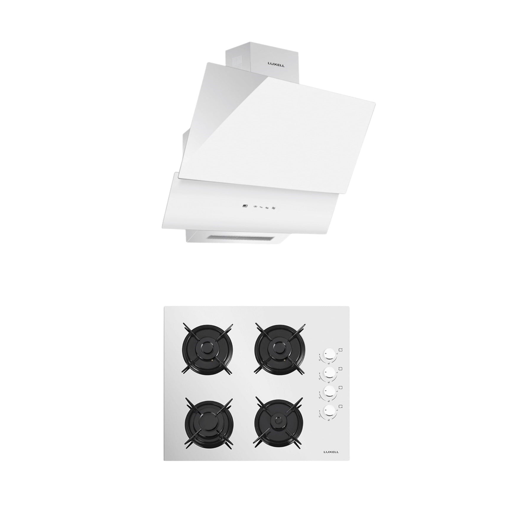 Luxell 2li Beyaz Cam Ankastre Set (DA-835 Davlumbaz - Set Üstü Ocak)