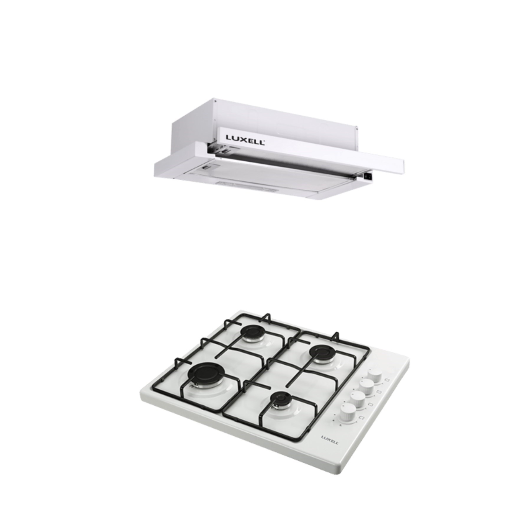 Luxell 2li Beyaz Emaye Set (Aspiratör - Set Üstü Ocak)