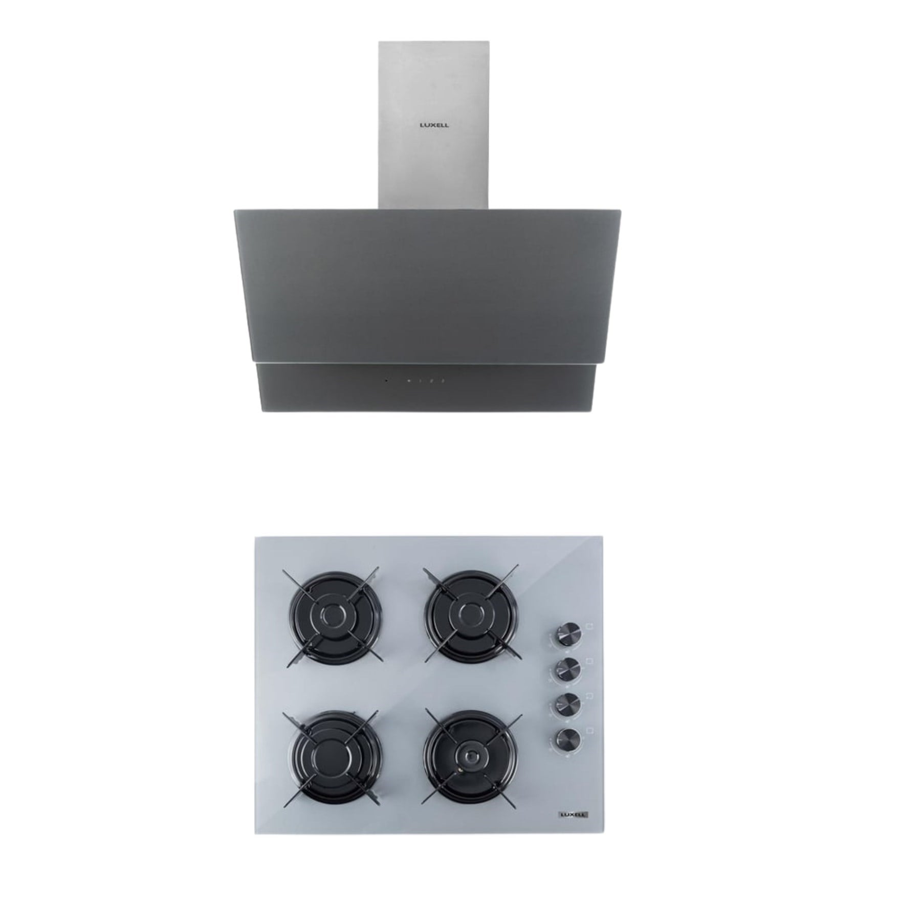 Luxell 2li Metalik Gri Cam Ankastre Set (DA-835 Davlumbaz - OC88 Ocak)