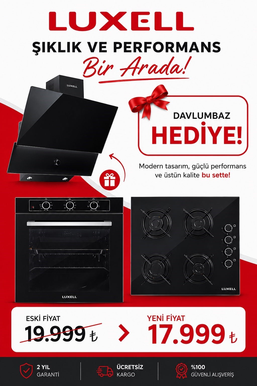 LUXELL 2Lİ SİYAH CAM ANKASTRE SET (OCAK-OPTİMUM FIRIN)