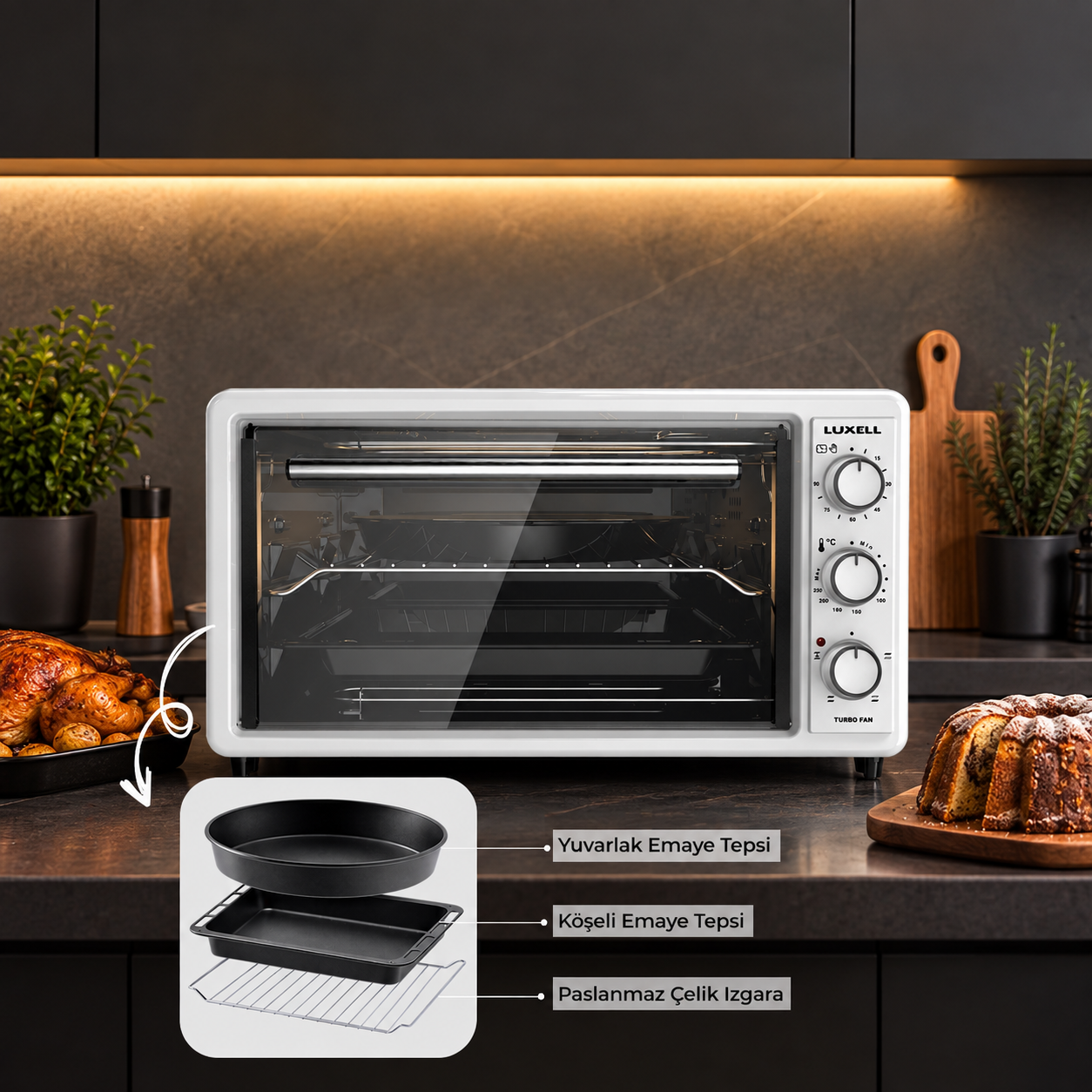 Luxell 40 Litre Turbo Mini Fırın Beyaz – LX-3525