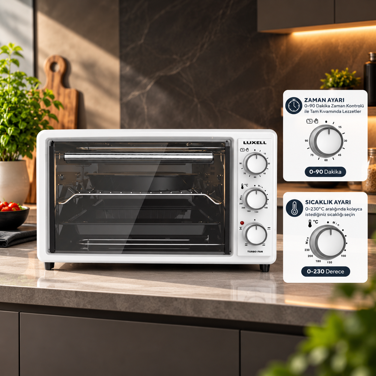 Luxell 40 Litre Turbo Mini Fırın Beyaz – LX-3525