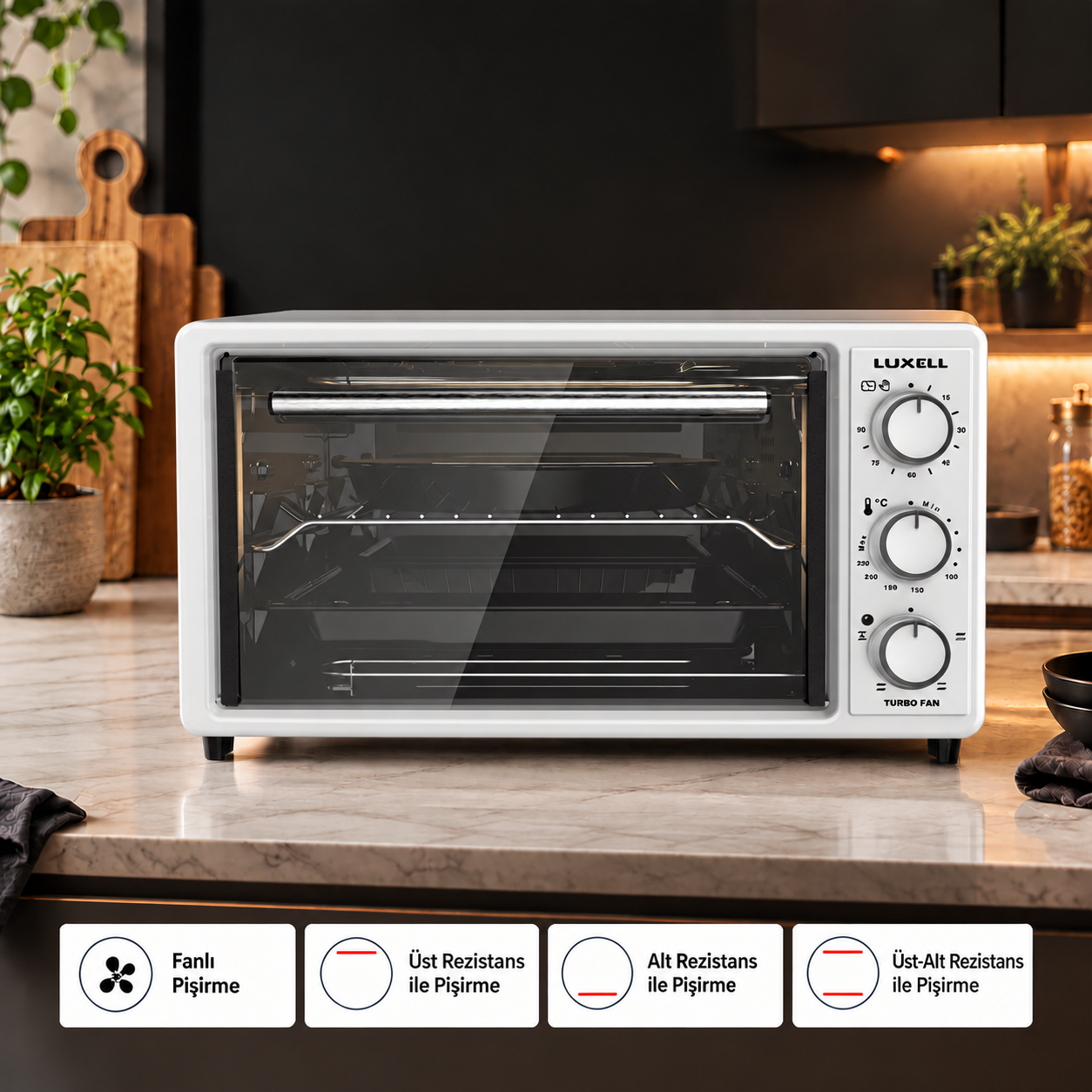 Luxell 40 Litre Turbo Mini Fırın Beyaz – LX-3525
