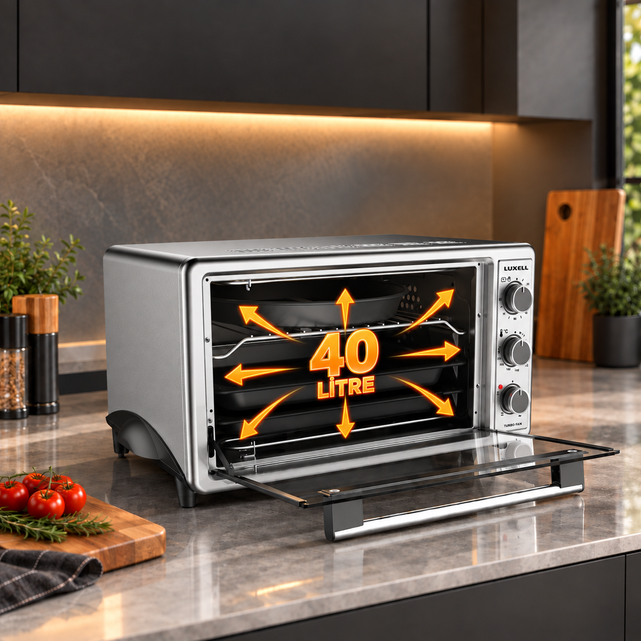 Luxell 40 Litre Turbo Mini Fırın Gri – LX-3525