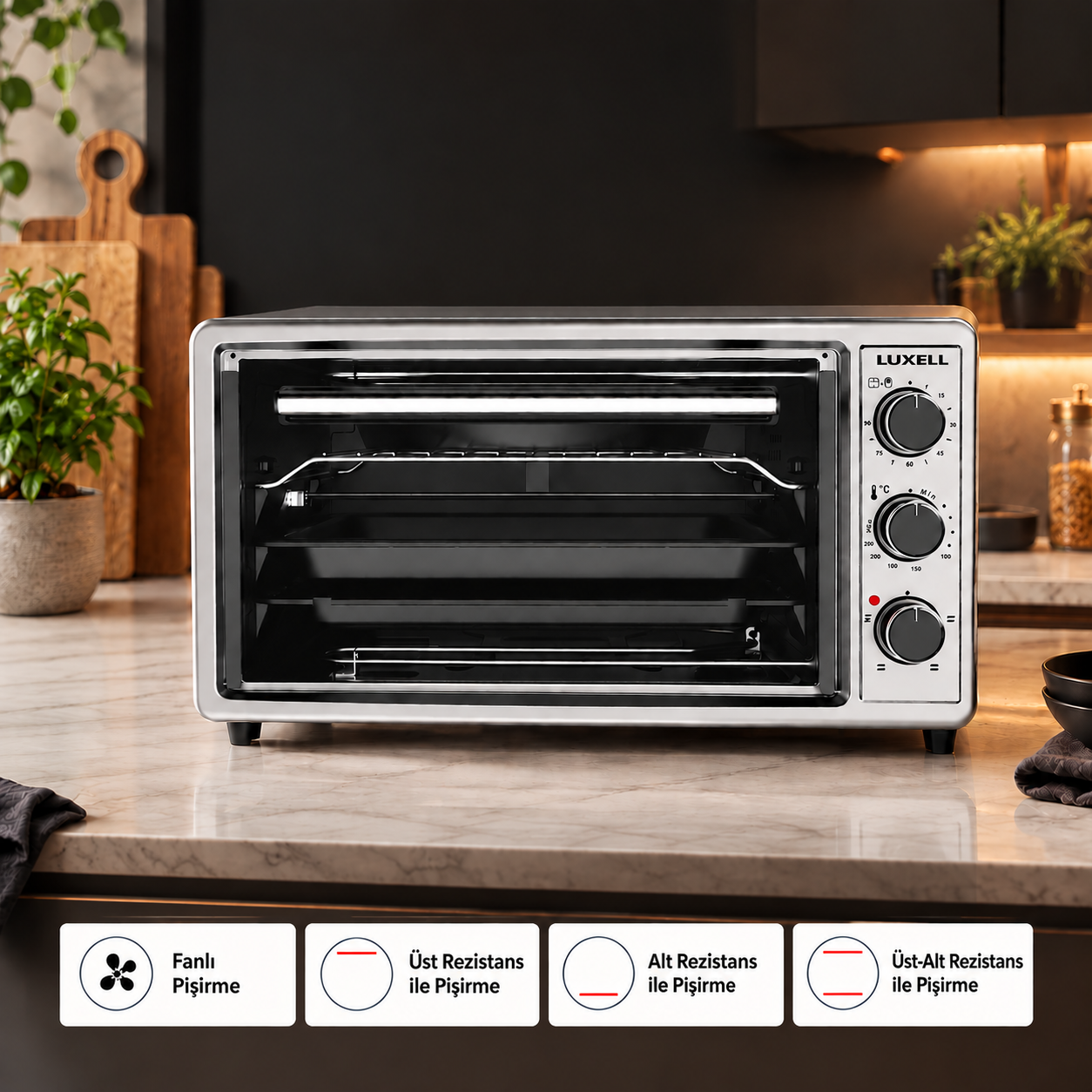 Luxell 40 Litre Turbo Mini Fırın Gri – LX-3525