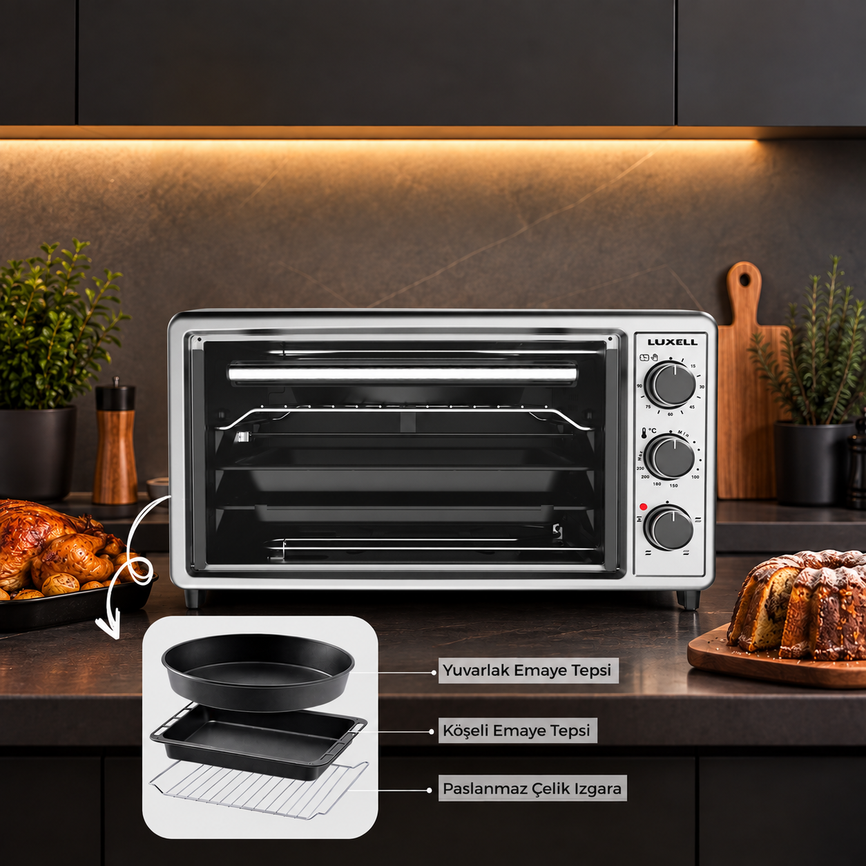 Luxell 40 Litre Turbo Mini Fırın Gri – LX-3525