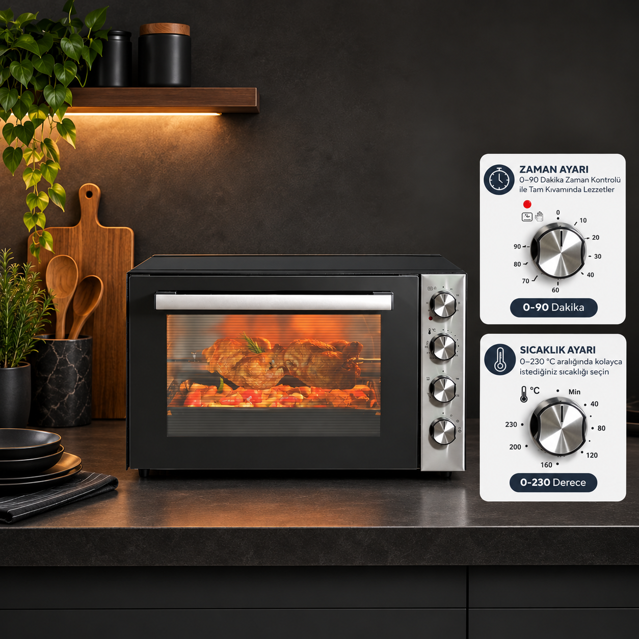 Luxell 70 Litre Piliç Çevirmeli Maxi Fırın – LX-9645
