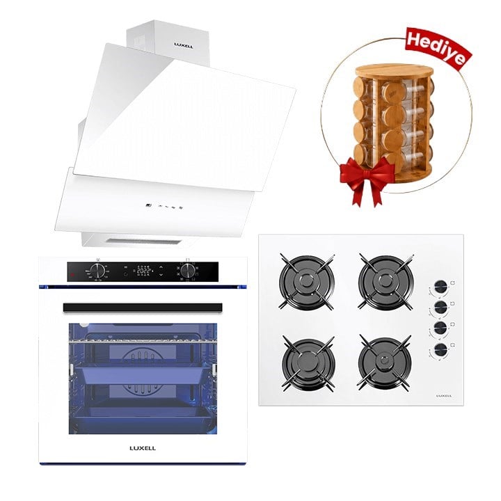 Luxell 88 Lt Platınum Beyaz Cam Ankastre Set