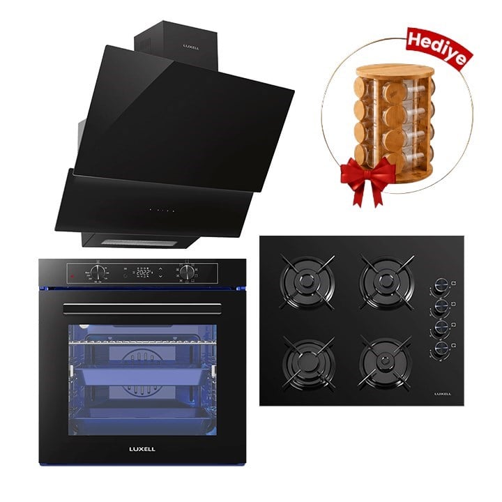 Luxell 88 Lt Platınum Siyah Cam Ankastre Set