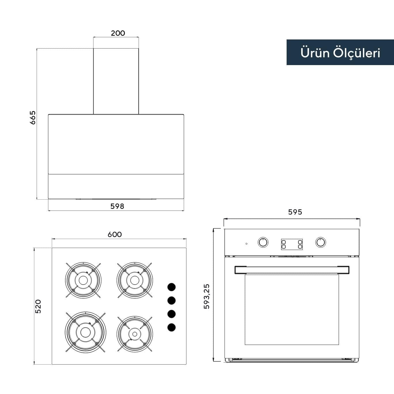 Luxell 88 Lt Plus Beyaz Cam Ankastre Set
