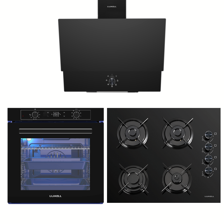Luxell 88 Lt Plus Siyah Cam Ankastre Set