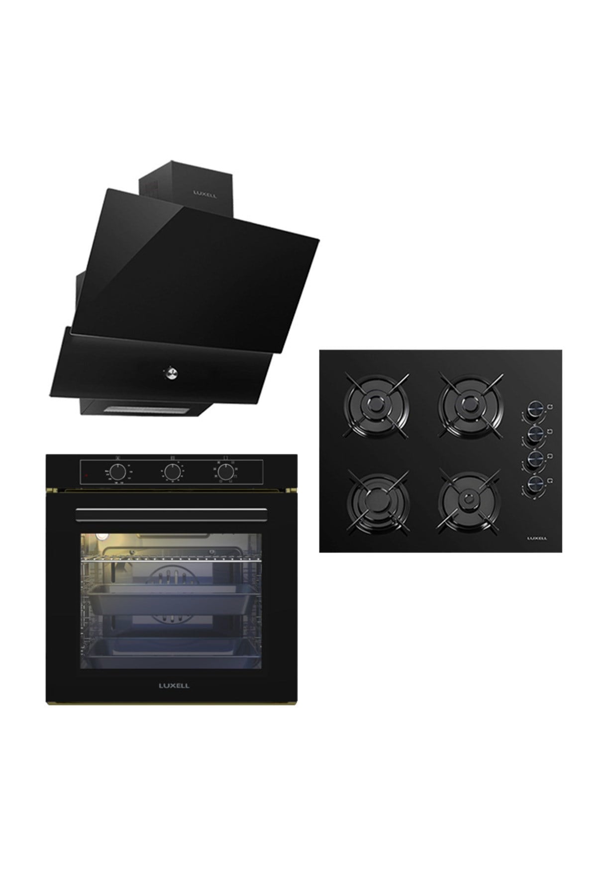 Luxell 88 Lt Süper Kristal Siyah Cam Ankastre Set